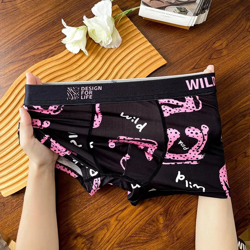 MAIMENG Mens Underwear Sexy Leopard Ice Silk Comfortable Flat Corner Antibacterial Fashion Boxing Shorts 250417