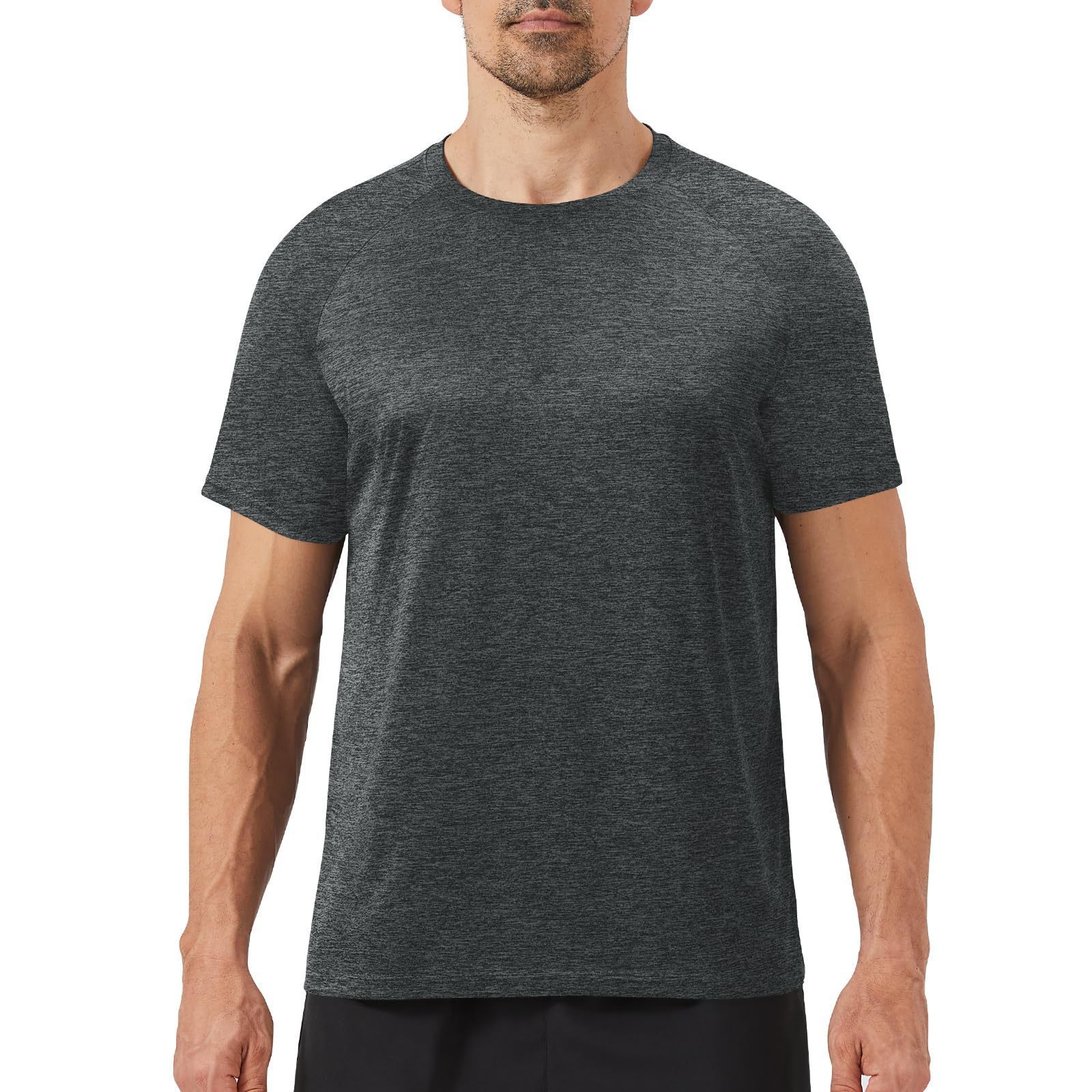 Mens round neck short sleeved fitness sports fashion T-shirt summer thin quick drying slim fit top breathable casual