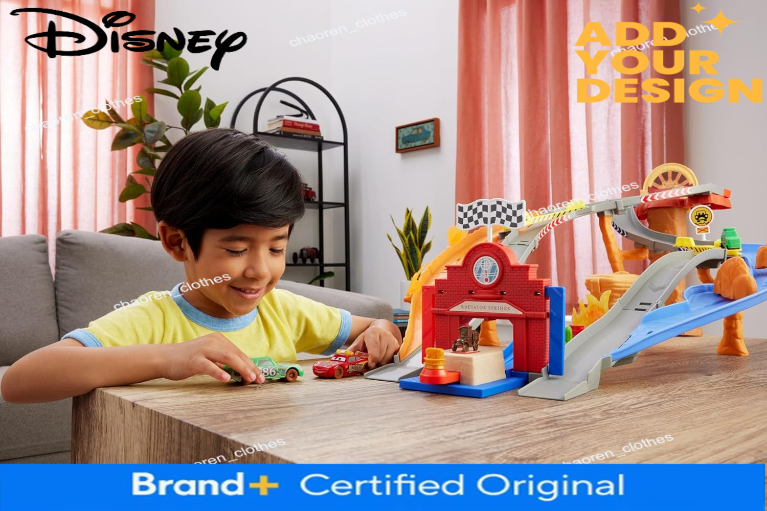 custom Mattel Disney and Pixar Cars Toy Playset, Lightning McQueen Chicks Hicks Pitty Crew Vehicles, 2 Ways to Race, Race & Rescue Road Raceway