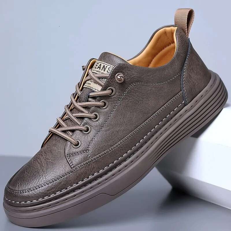 Young Spring and Autumn Casual Leather Men All Match Sports White Trendy Shoes Sneakers