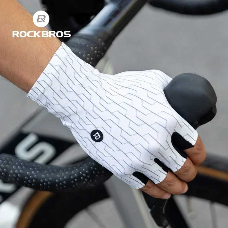 ROCKBROS Cycling Gloves Sunscreen Breathable MTB Road Bike Gloves Shock Absorption Non-slip Gloves Outdoor Thickened Palm Pad Y250419