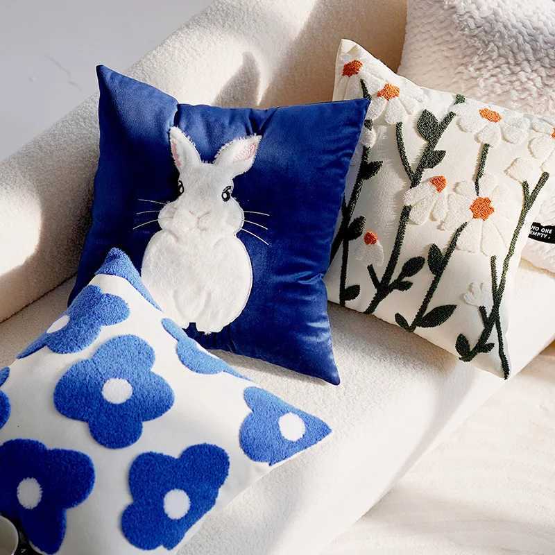 Pillow Case 45x45CM Blue Cute Throw Cover Light Luxury Nordic Flower Sofa Cushion Waist Cover Home Decorative case C251120