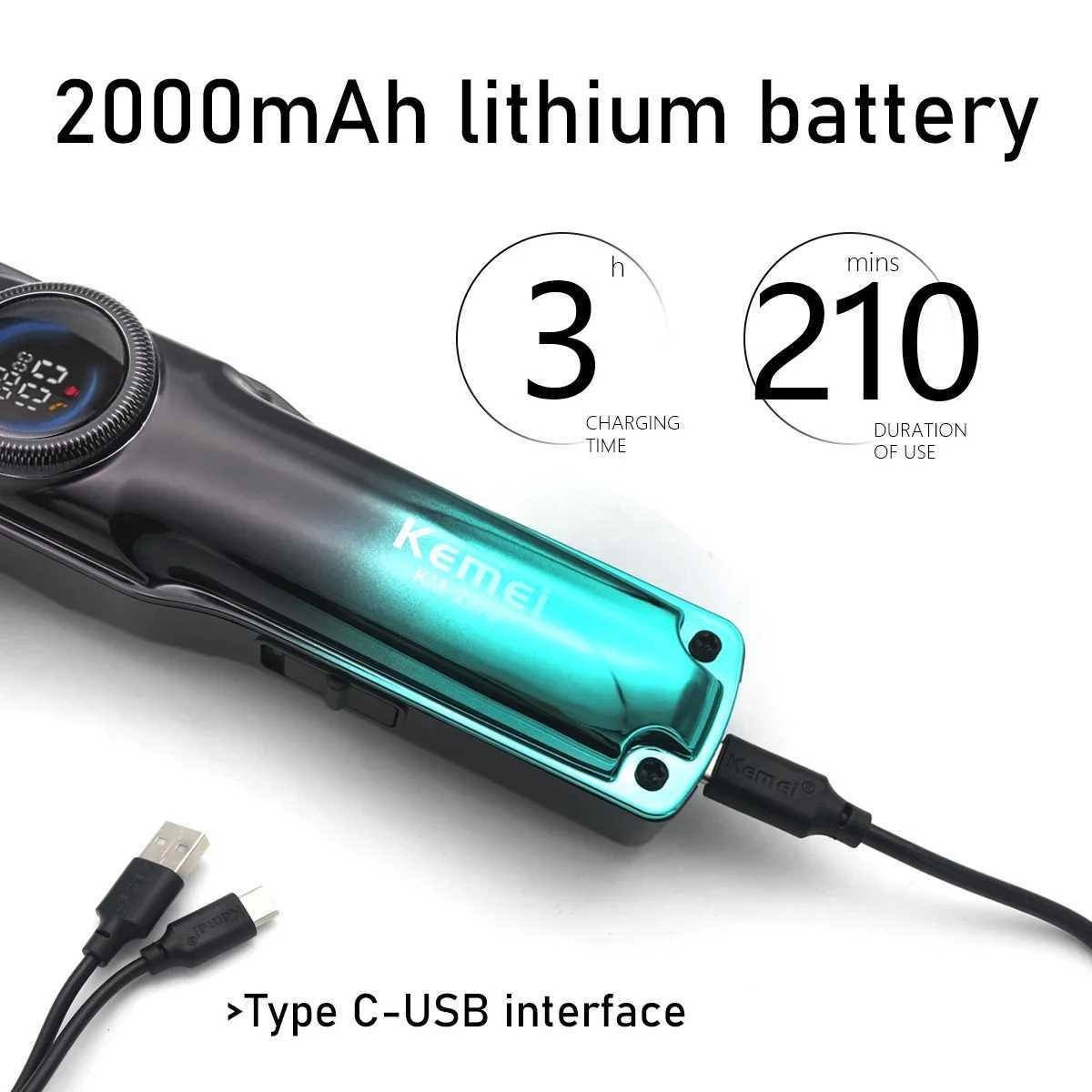 Kemei KM-2279 Professional Hair Clipper for Men LCD Display Low Noise Cordless USB Interface Hair Cutting Machine Hair TrimmerT251120
