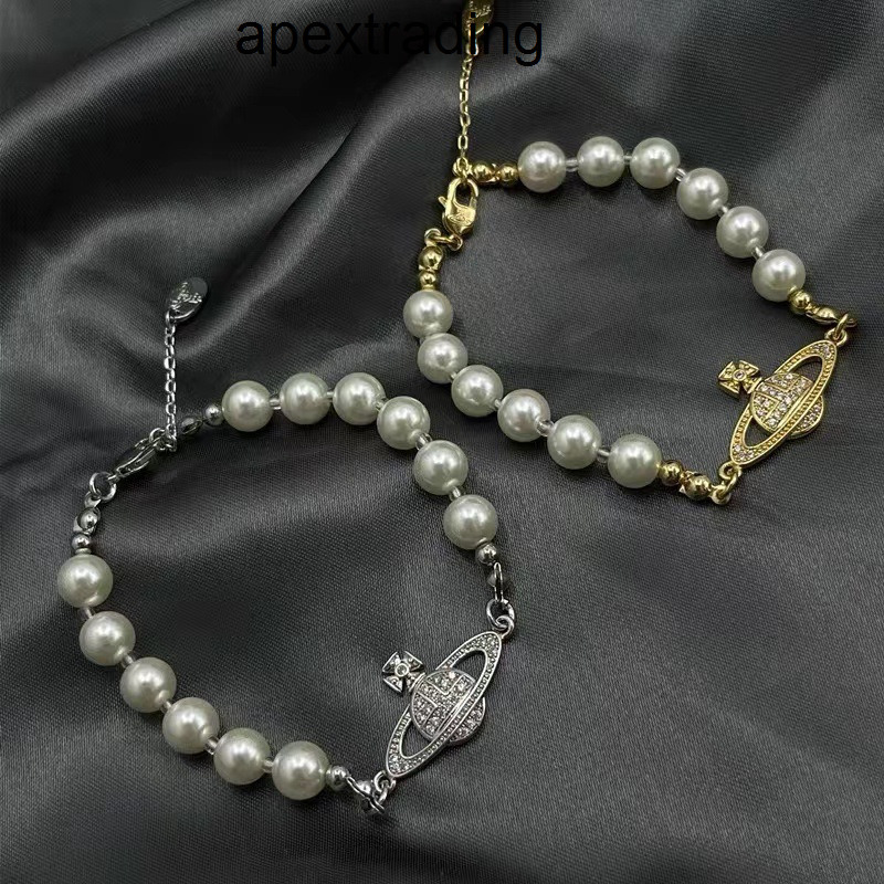 Designer Westwood Western Empress Dowager Pearl Bracelet Planet Zircon Light Luxury Minority Design Spring a viviane Vivienme viviennen viviennely west wood R0DD