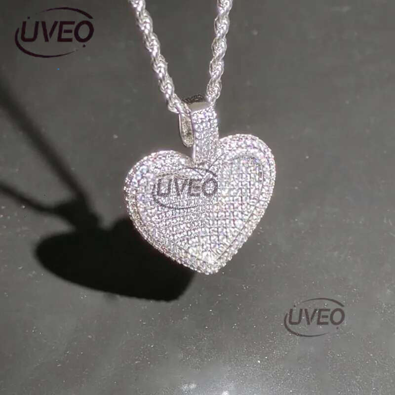 Iced Out Big Heart Pendant with Rope Chain Necklace Paved 5A Cz Stone for Women Men Hip Hop Necklaces Jewelry Drop Ship
