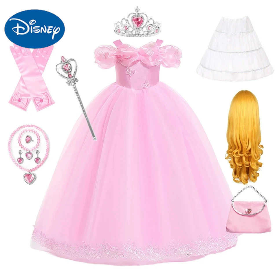 Disney Pink Aurora cosplay costume for girls ball dress Princess Peggy Elephant no need for long dress birthday party butterfly frogXJ250420