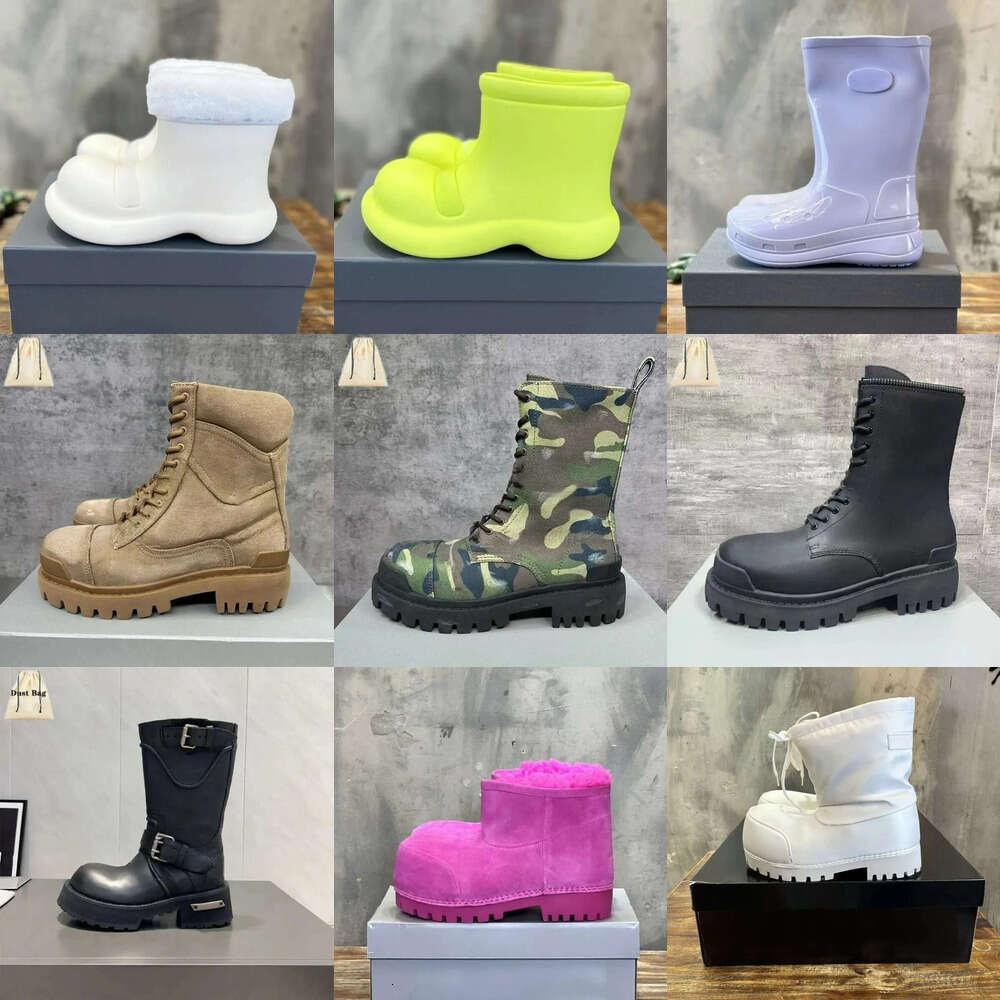 Winter Snow Rain Fall Fluffy Furry Calfskin Low Thick Rubber Classic Platform shoes Women Mens Designer Alaska Fur Boots Combat Strike Tractor Stomper High Bootie