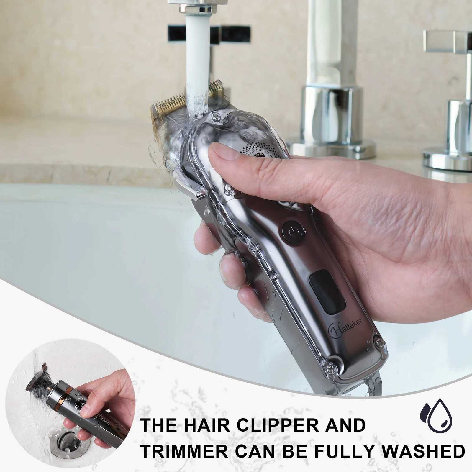 HATTEKER Professional Hair Trimmer Kit Barber Shop Strong Power Beard Clipper USB Rechargeable Waterproof 3 Pieces Suit RFC-696T251120