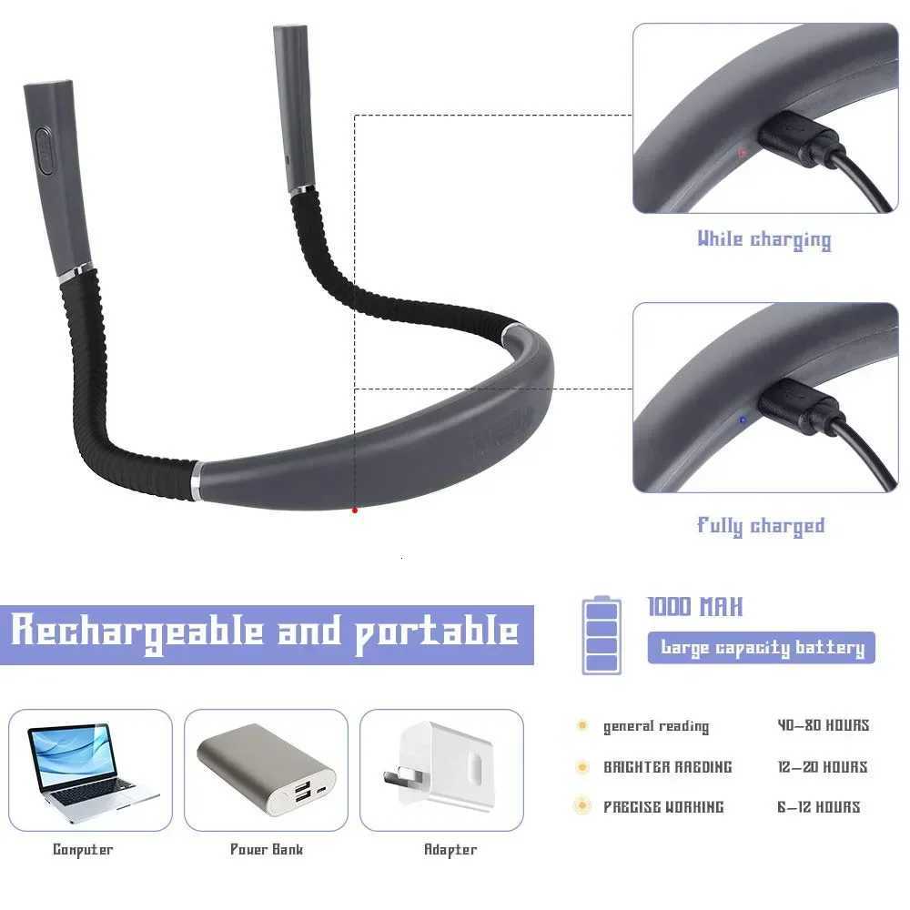 Neck Reading Light Novelty Flexible Neck Lights Handsfree Book Light Hanling Read Lamp Portable USB Rechargeable Book Lighting M251120