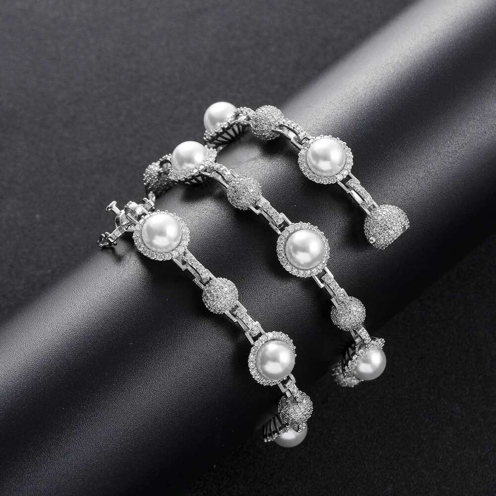 Luxury designer new pearl inlaid ice out VVS Moissanite, real gold, hip hop necklace bracelet for men and women Free delivery