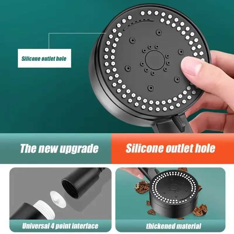 8 Modes High-Pressure Shower Head Fall Resistance Black Handheld Showerhead Water Saving Bathroom Shower Accessories Tool PartsM251120