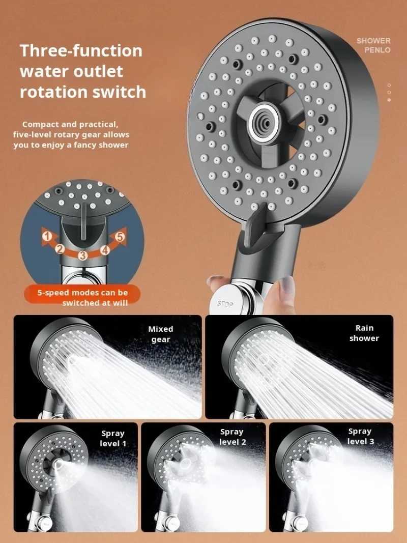 Pressurized Shower Head Purifying DeChlorine Spray Lotus Head Spray Shower Head 6 Modes Adjustable Filter Shower One-key StopM251120