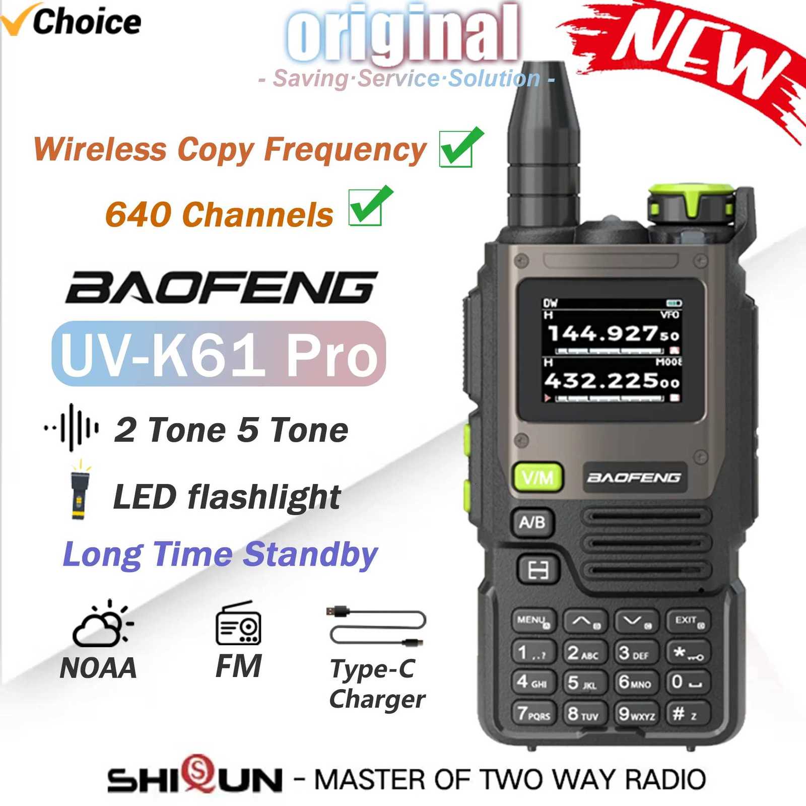 BF-K61 Pro Baofeng Walkie Talkie UV-K61 Pro Type-C Charger UHF VHF Wireless Copy Frequency Mti Band 640CH 2Tone 5Tone FM Ra C251120