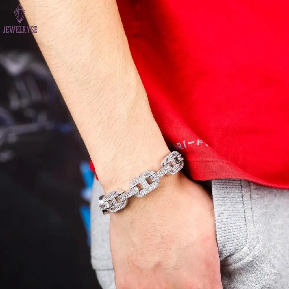 14mm Big Box Clasp Cuban Link Bracelet Tennis Gold Sier Plated Iced Out Baguette Zircon Men Hip hop Jewelry