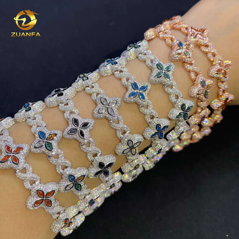 Pass Tester 15mm Sier Hip Hop Jewelry Marquise Cut VVS hip-hop moissanite Iced Out Cuban Bracelet