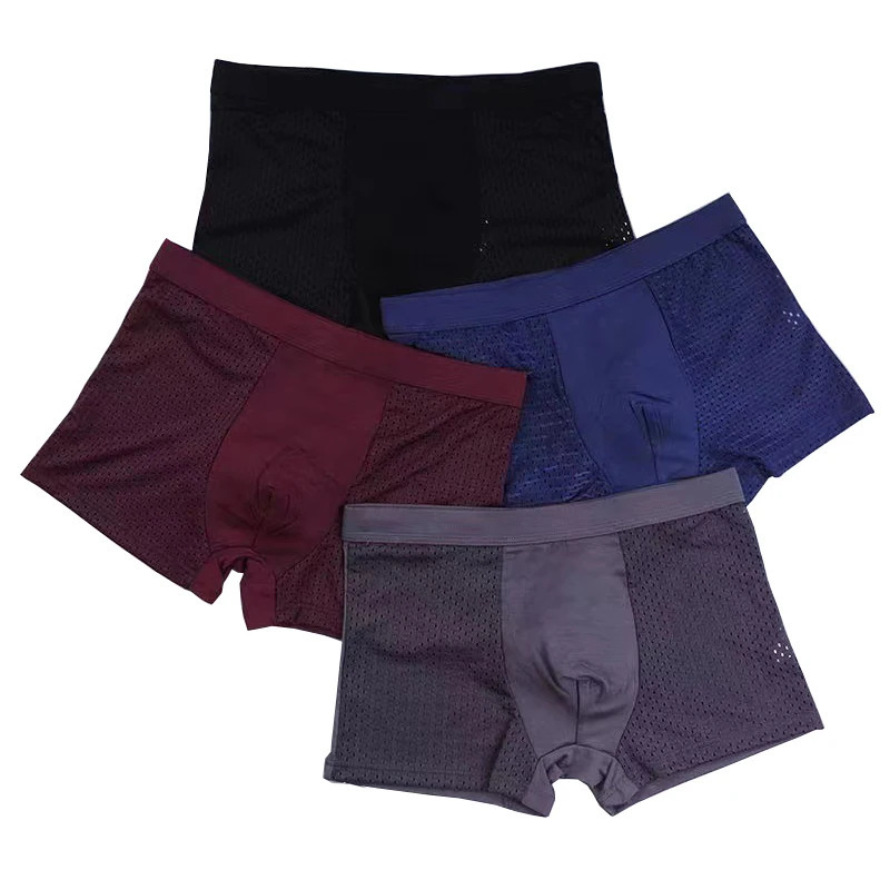 Mens underwear mens thin breathable ice silk mesh sexy square corner pants shorts 4 piecesset 250417