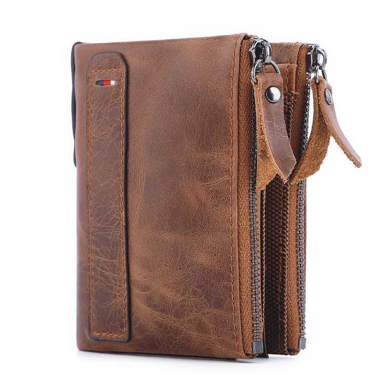 Classic mens wallet leather cowhide short card holder leather mens wallet high-quality designer mens wallet with zipper pocket W250419