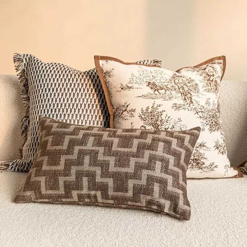 Pillow Case Retro Brown Color s Geometric Jacquard Cushion Case Luxury Simple High Quty Decorative Cover For Sofa Chair Home C251120