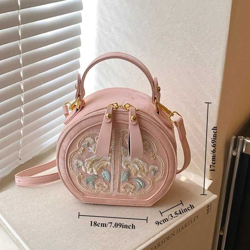 Elegant Embroidery Small Round Bag PU Material New Wens Artistic Niche Creative Design Crossbody Bag Ethnic Style Handbag Y251120