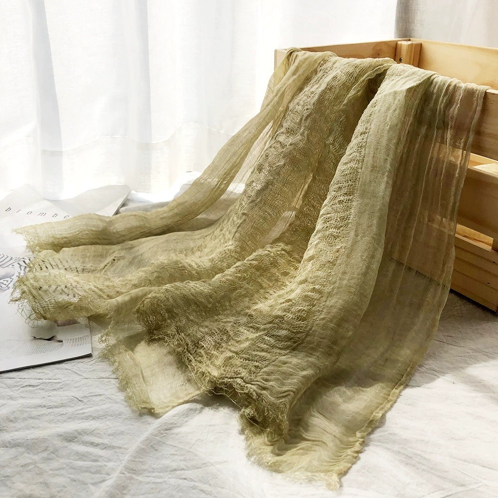K456 2025 new cross-border literary hollow linen scarf for women solid color thin retro dirty dyed modal scarf