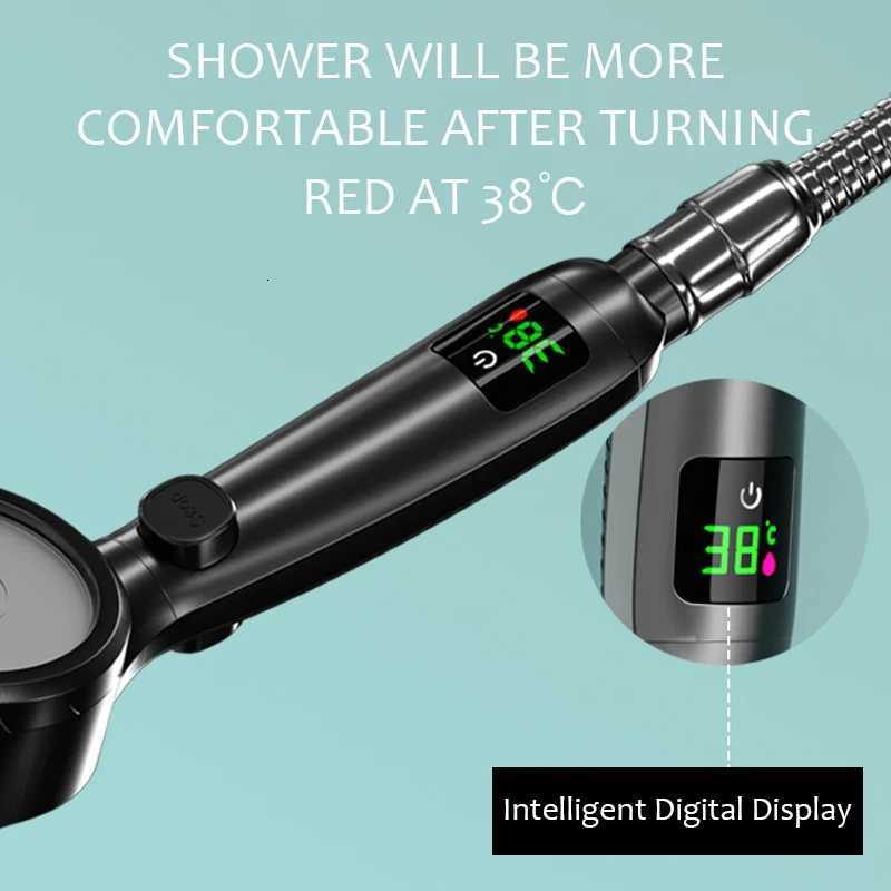 Intelligent Temperature Display LED Shower Head High Pressure 4 Modes Adjustable Rainfall Shower Water Saving Bathroom AcessoryM251120