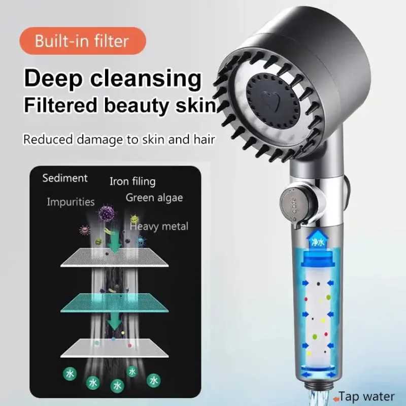 3 Mode High Pressure Shower Head Adjustable ShowerHead Filter With Massage Brush One-Key Stop Shower Bathroom AccessoriesM251120