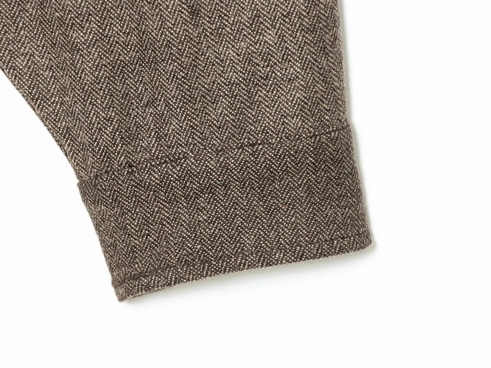 European and American Autumn Winter Womens Casual Stand Collar Loose Herringbone Pattern Puffy Bomber Jacket 251120