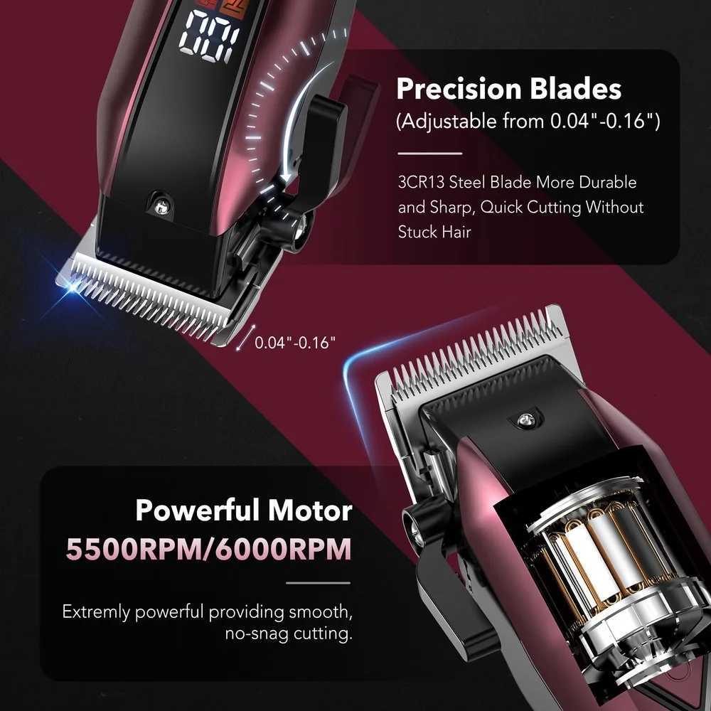 Sejoy Professional Hair Clippers for Men Trimmers Set for Barber Cordles with LED Display Slick Hair Cut Self-Sharpening BladesT251120