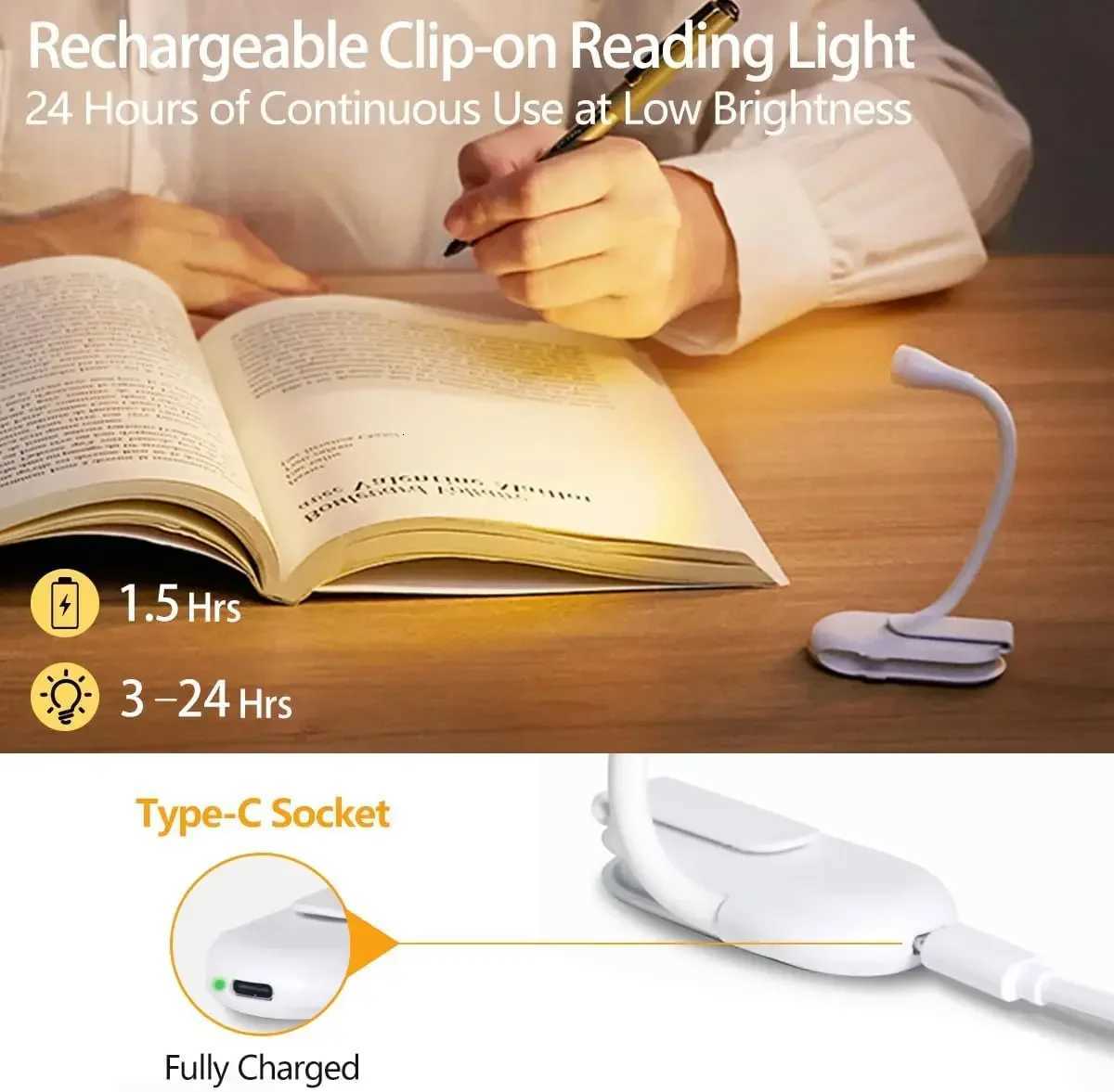 USB Rechargeable Mini Reading Book Lamp LED Dimmable Bedroom Eye Protection 360 Flip Book Lamp Portable Stand Clip Night Light M251120