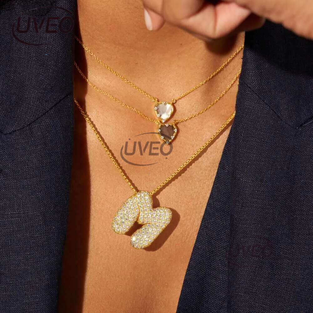 Kissyan Bubble Letter Necklace, 14K Gold Plated Balloon Initial Pendant Box Chain Necklace Exquisite Dense Set Cubic Zircon Jewelry Gift for Ladies an