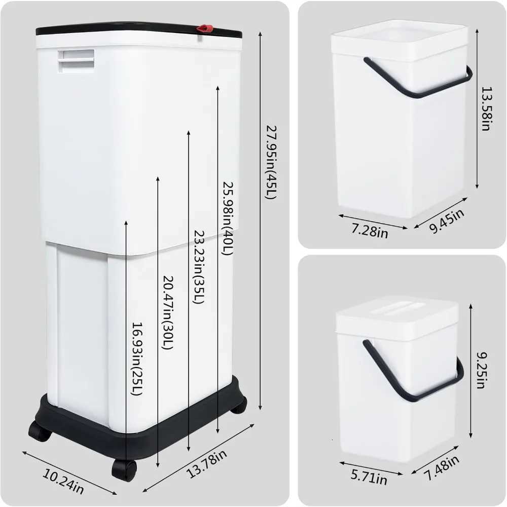 13 Gallon Trash Bin with Lid Adjustable Altitude Wheeled Garbage Can for Kitchen Bathroom Bedroom Office Suitable for 25-4 C251120