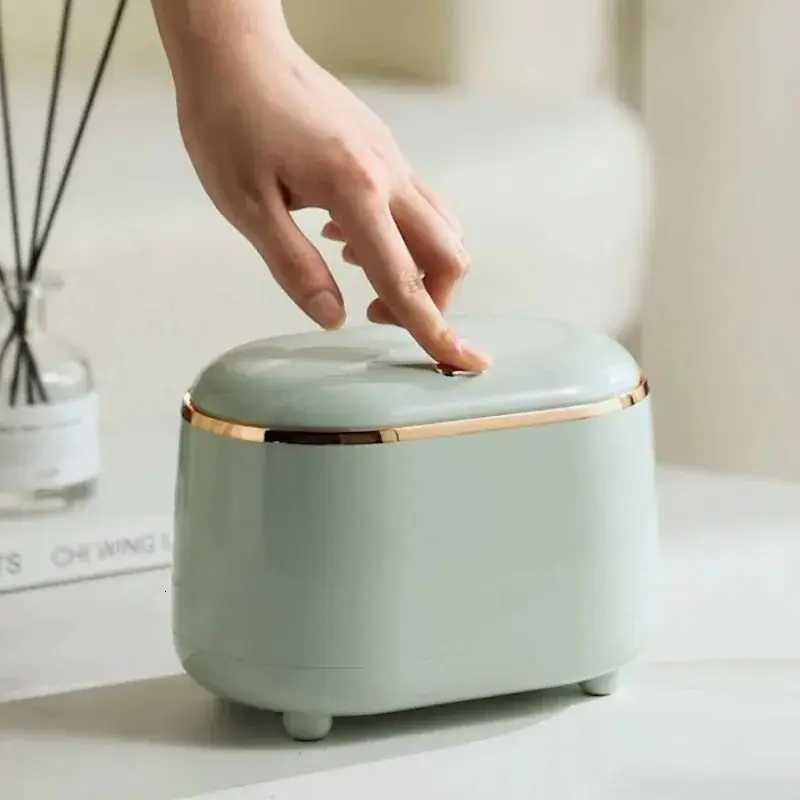 Beishan Mini Desktop Trash Can With Lid Light Luxury Plastic Press Type Trash Can For Bathroom Office Bedroom Living Room C251120