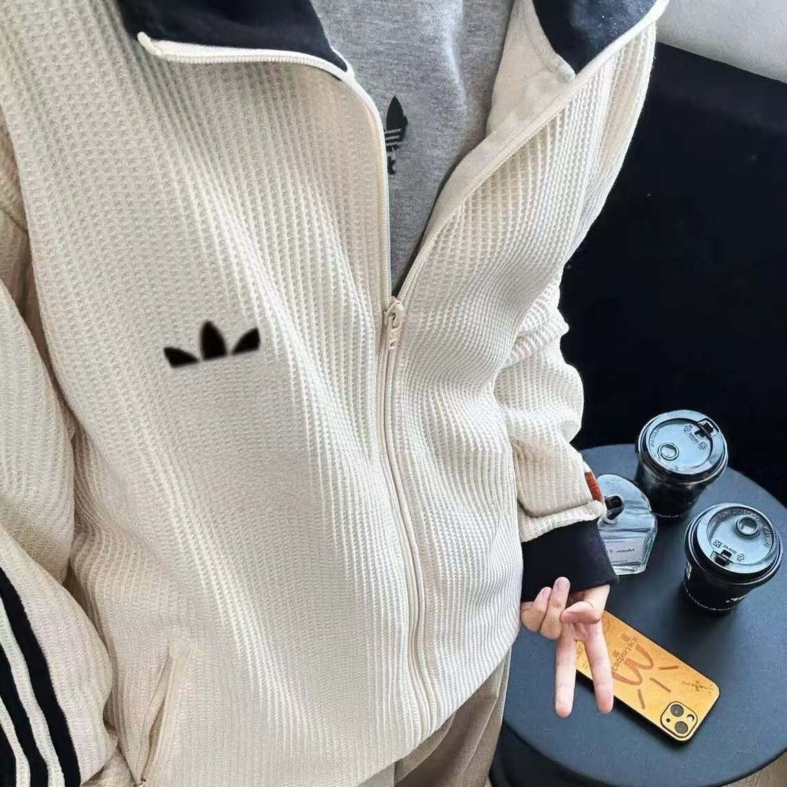 Women's Men's Designer Waffle Knit Corduroy Jacket Retro Korean Style Oversized Casual Coat Unisex Stand Collar Long Sleeve Outerwear