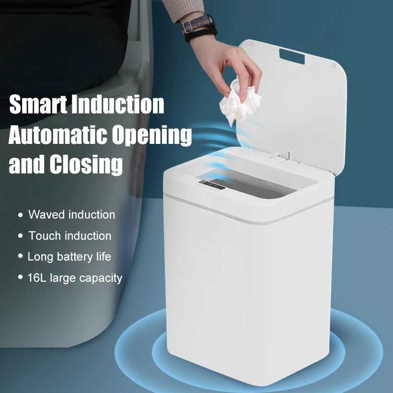 16L Smart Induction Trash Can USB Charging Rubbish Can HomeKitchen Touch Sensor Garbage Bucket Free 1 Rolls Of Garbage Bags C251120