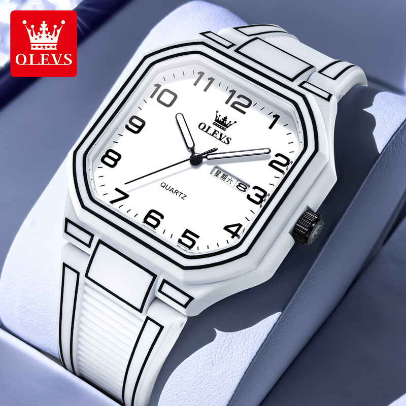 OLEVS Designer Men's Watches Silicone Straps Double Calendar Quartz Watches Luminous Men's Watches Luxury Watches Free Delivery And Wholesal