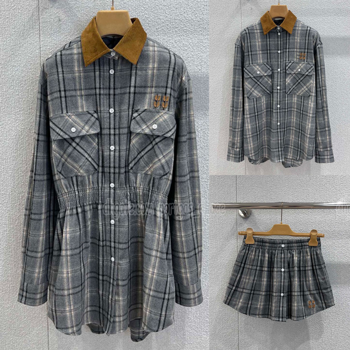 Letters Checked Blouse Shirts For Women Luxury Elastic Waist Mini Skirt Contrast Color Long Sleeve Shirt Dress