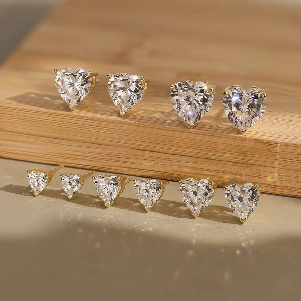 BSMOE07 RINNTIN Moissanite Heart Earring 925 Sterling Silver 5mm 65mm 8mm 9mm 10mm D Color VVS Moissanite Stud Earrings Jewelry