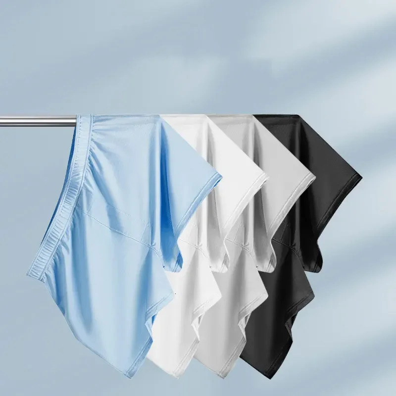 Large size mens ice silk pants seamless solid color boxing shorts summer thin loose comfortable pajamas underwear 250417