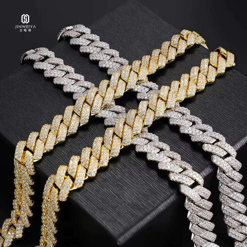 Hip-Hop Sier Glow Stone Necklace 13mm VVS Iced Cuban Chain Passed Testing