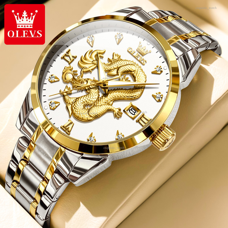 OLEVS Designer Men's Outdoor Golden Dragon Watches Steel Band Watches Luminous Waterproof Quartz Watches Luxury Watches Free Delivery And Wholesa