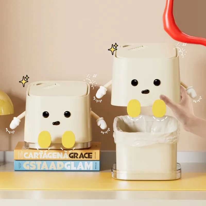 Desktop Mini Trash Can Press To Open The Cover Plastic Trash Can Household Living Room Bedroom Rubbish Storage Bucket C251120