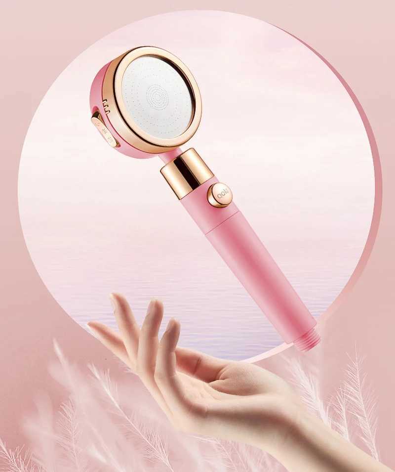 High Pressure Rain Shower Head Shower Head Water Saving Flow 360 Degrees 3 Modes Rotating Adjustment Bathroom Pink Shower HeadM251120