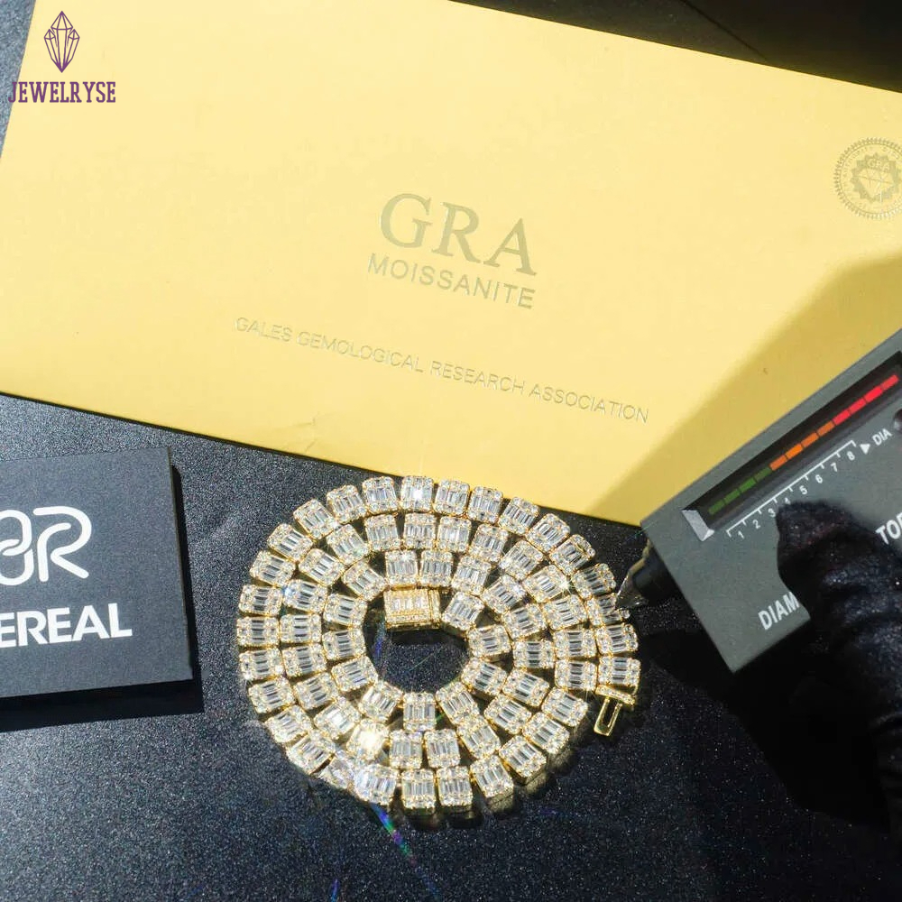 Factory OEM 10mm VVS Moissanite Baguette Diamond Cluster Tennis Chain Necklace Bracelet Iced Out Clustered Women Men Jewelry