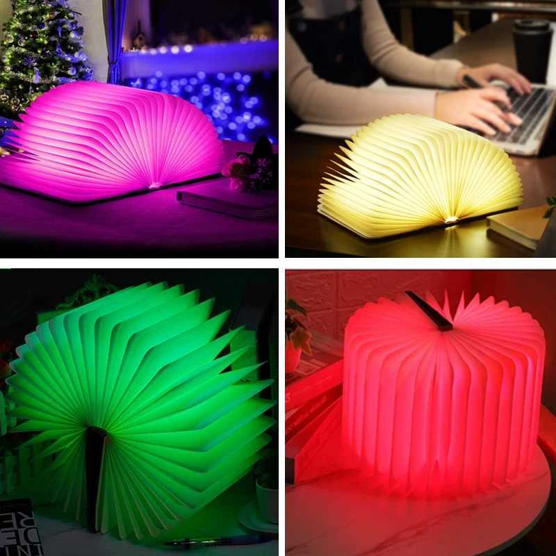 New Folding Book Lamp LED Rechargeable 3-Color Night Light Birthday Gift Luminous Book Table Lamp Bedside Lamp Ambient Light M251120