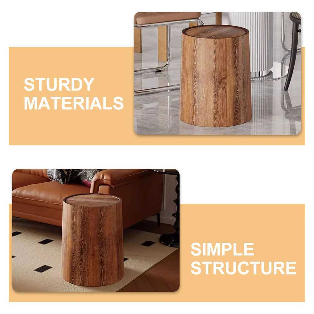 Retro Imitation Wood Grain Trash Can Swing Lid Garbage Bucket Plastic Waste Bin Kitchen Bathroom Household Merchandises Storage C251120