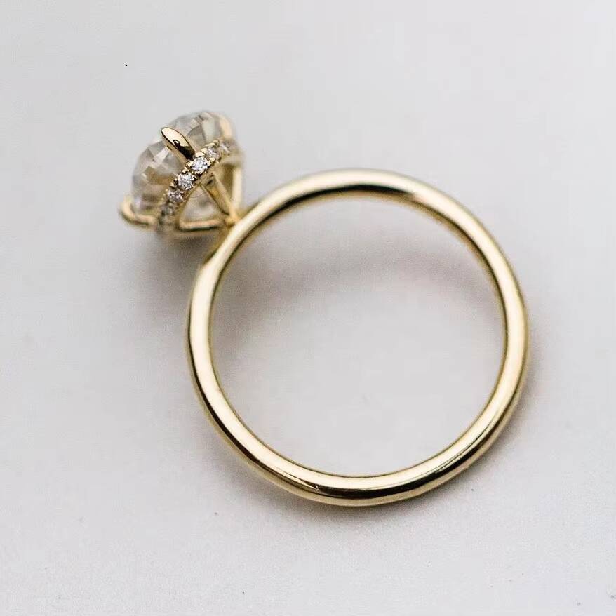 Vintage White Moissanite Casted 35 Ct 115x7mm Main Stone 8h8a Oval Cut Moissanite halo Ring 14k Yellow Gold Ring