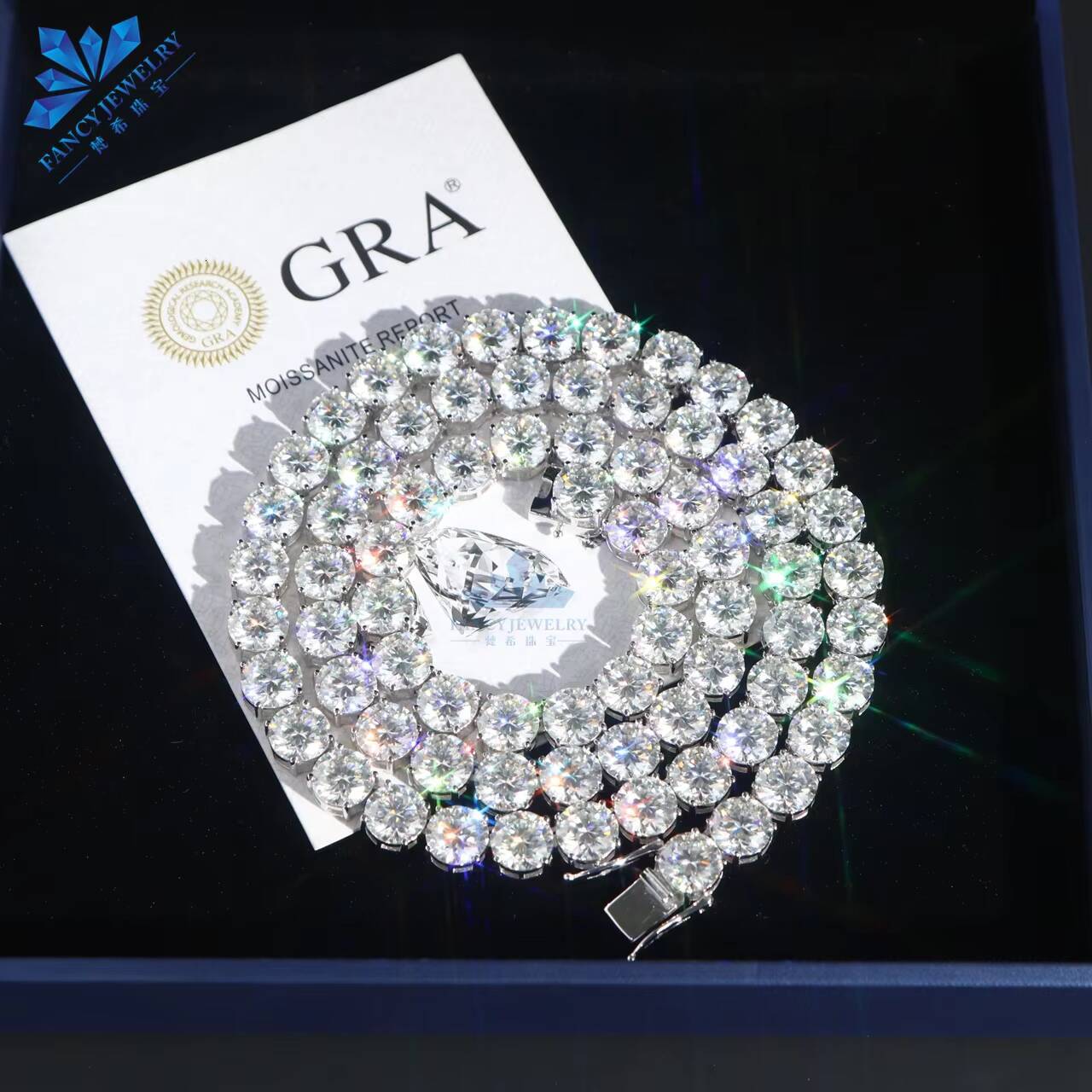 Luxury Fine Jewelry 10mm 925 Sterling Silver D Color VVS Moissanite Diamond Cluster Tennis Chain Necklace for Men Women