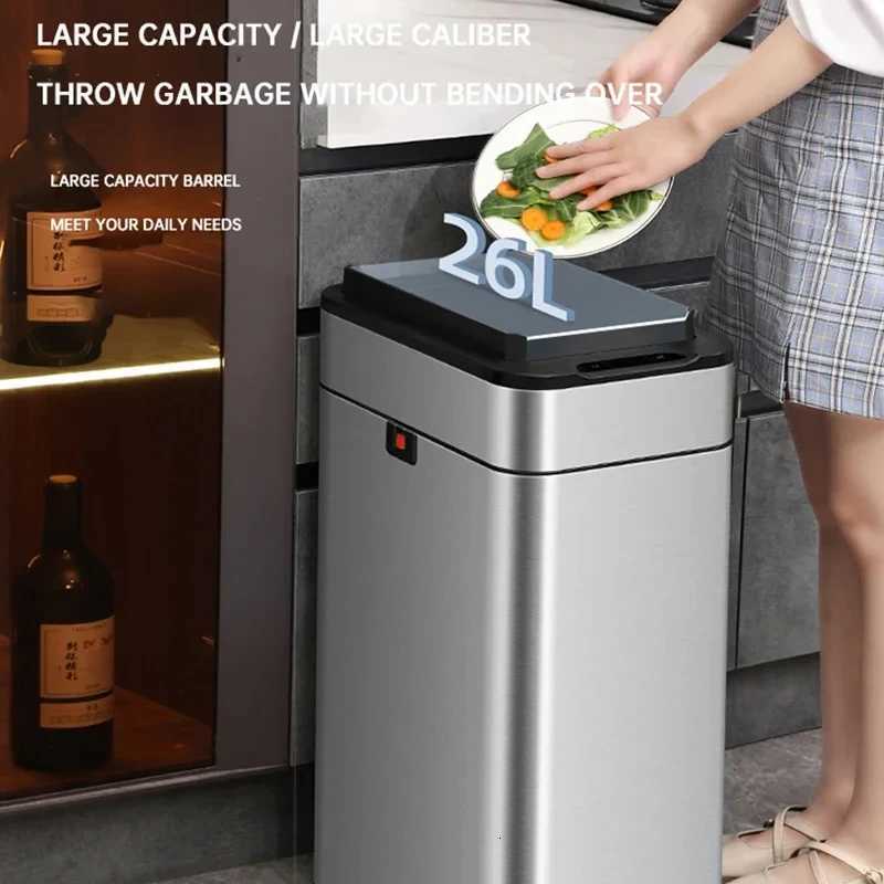 20/40/50/60LSmart Sensor Trash Can Waterproof Fashion Smart Trash Can Stainless Steel Wastebasket For Kitchen Living Room Bin C251120
