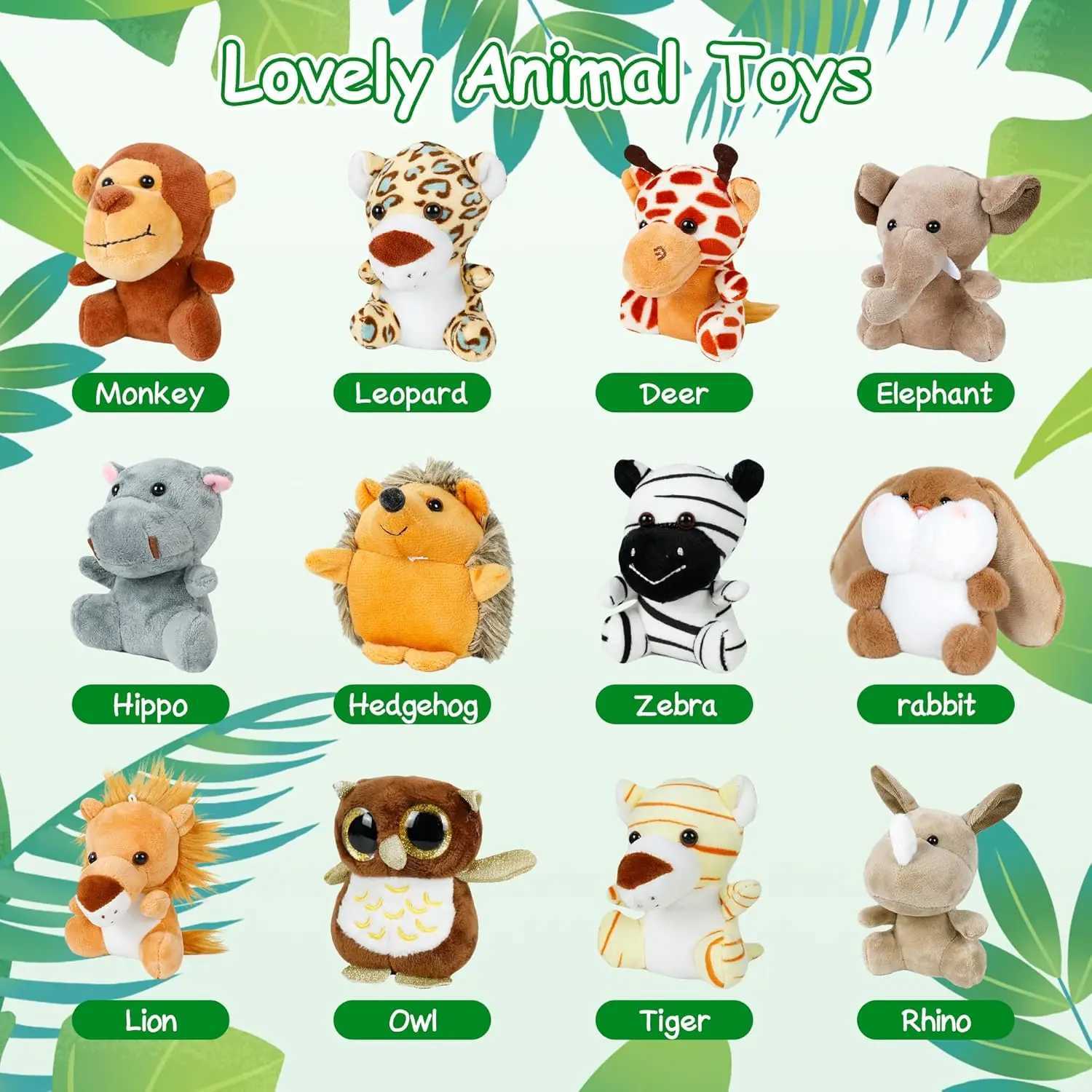 12-36 PCS Small Safari Stuffed Animals Bulk 12cm Jungle Animal Mini Plush Toys for Classroom Prizes Party Favors Birthday Gifts G251120