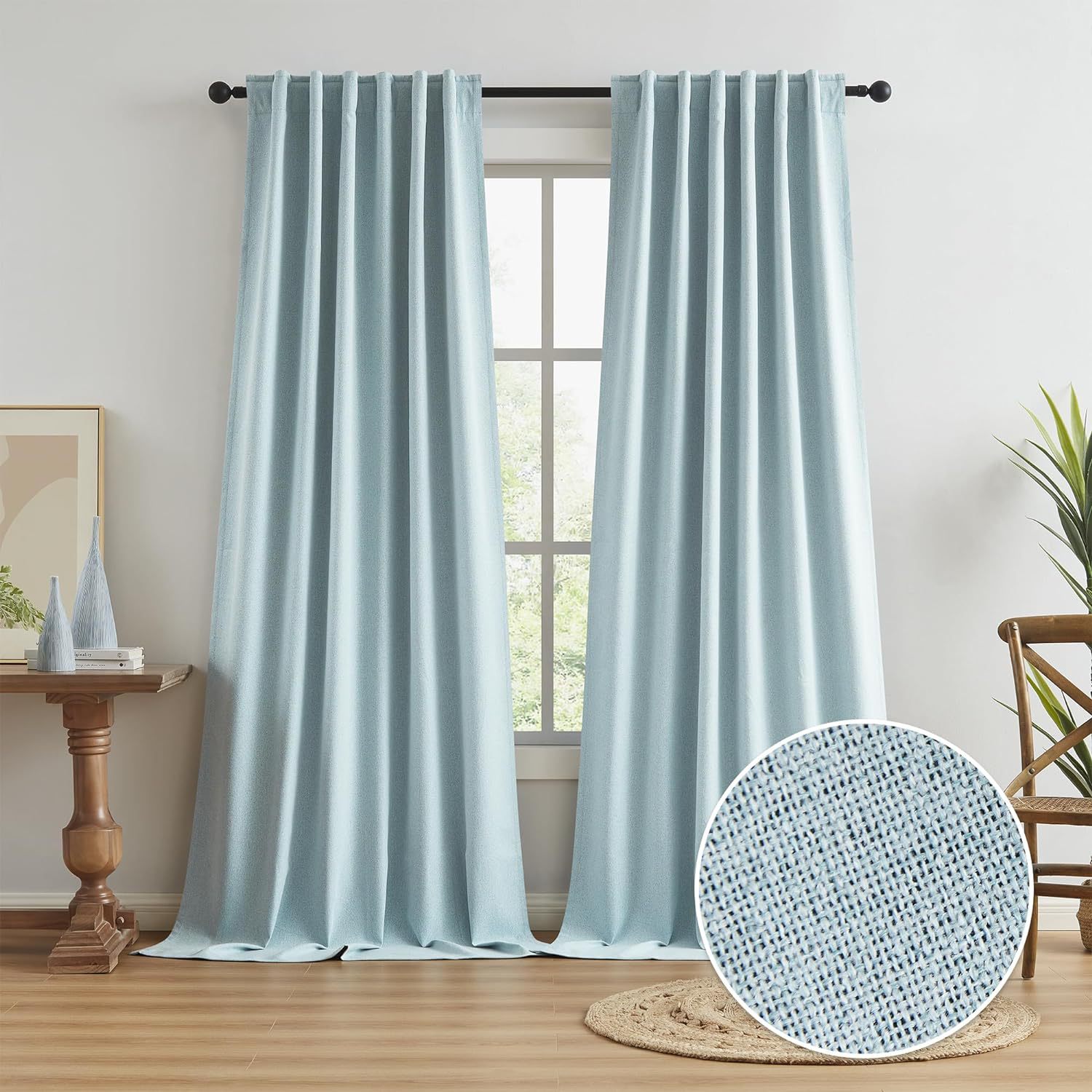 DH043 100% full blackout double-sided colored linen engineering cross-border linen cotton linen back climbing curtain finished product